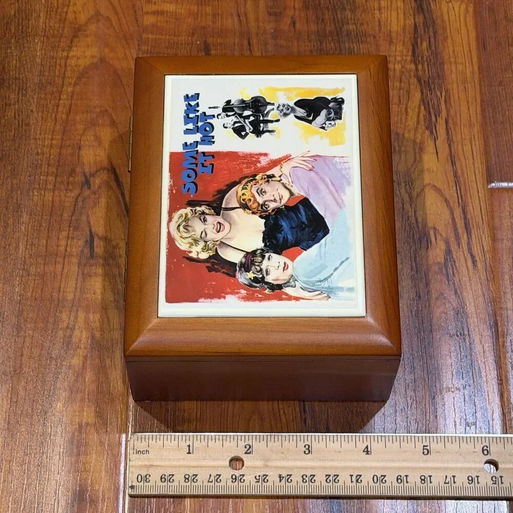Rare Marilyn Monroe Some Like It Hot Ceramic Tile Wood Musical Jewelry Box - New